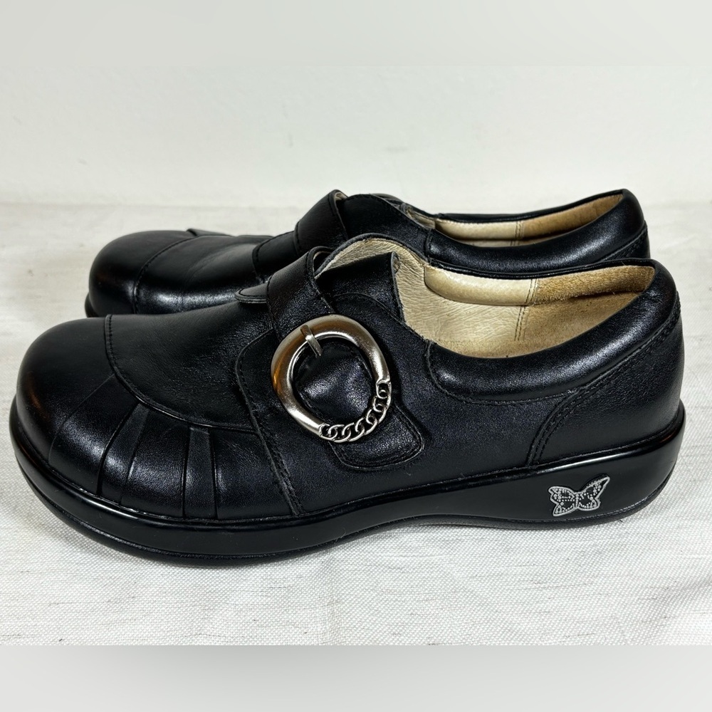 Alegria Women’s Black Leather Comfort Slip-On Shoes 36 EU 6 US Buckle